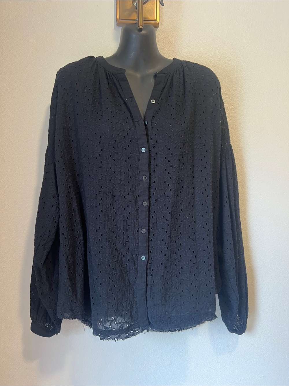 Free People Maddison Eyelet Black Eyelet Button-Down Blouse